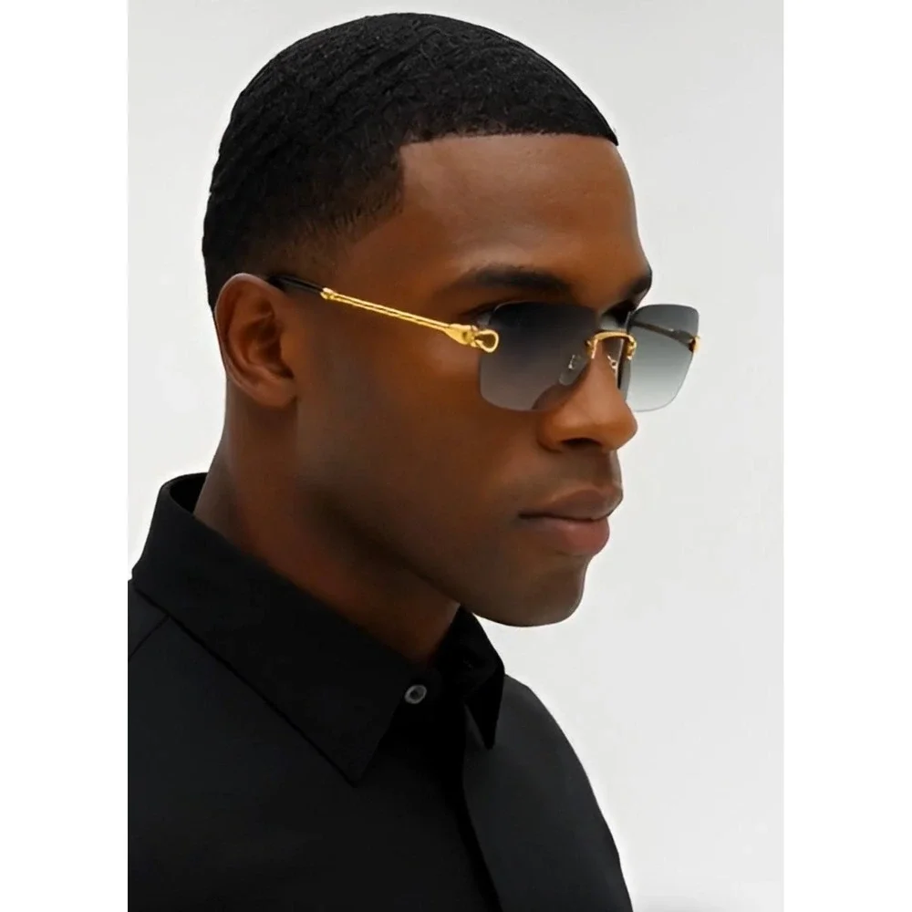 Fashion Sunglasses Green Lens Rectangle Gold Frame Shades Gold Metal Rimless New